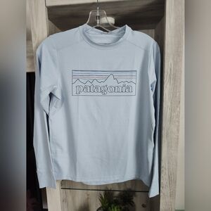 Patagonia Kids L (12) Pale Blue Long-Sleeve Tee with Mountain Outline Graphic